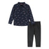 Infant Navy Holiday Sharks Knit Pique Buttondown Set  | Navy